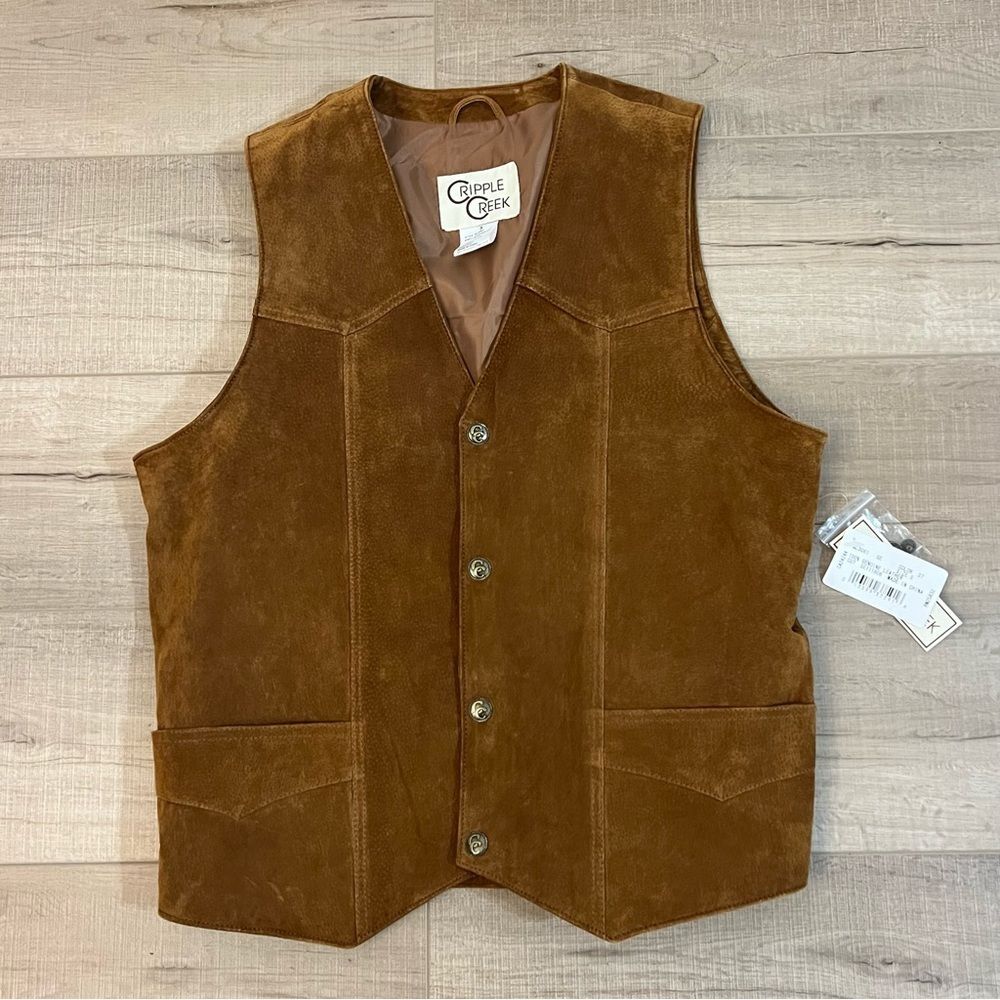 Cripple Creek Leather Vest Mens Size Small Brown Suede Western Snap